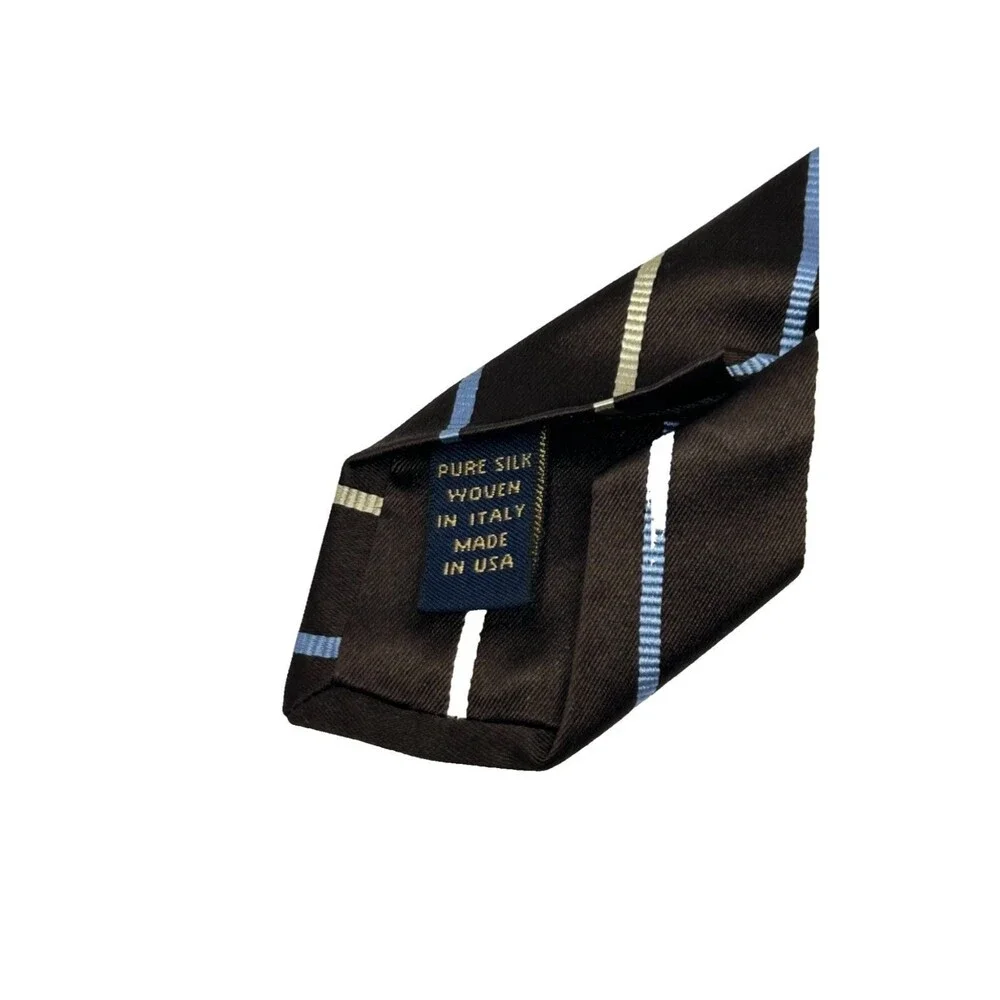 Brooks Brothers Golden Fleece Tie Brown Blue Cream Stripe Silk 59” x 4" - Picture 6 of 6